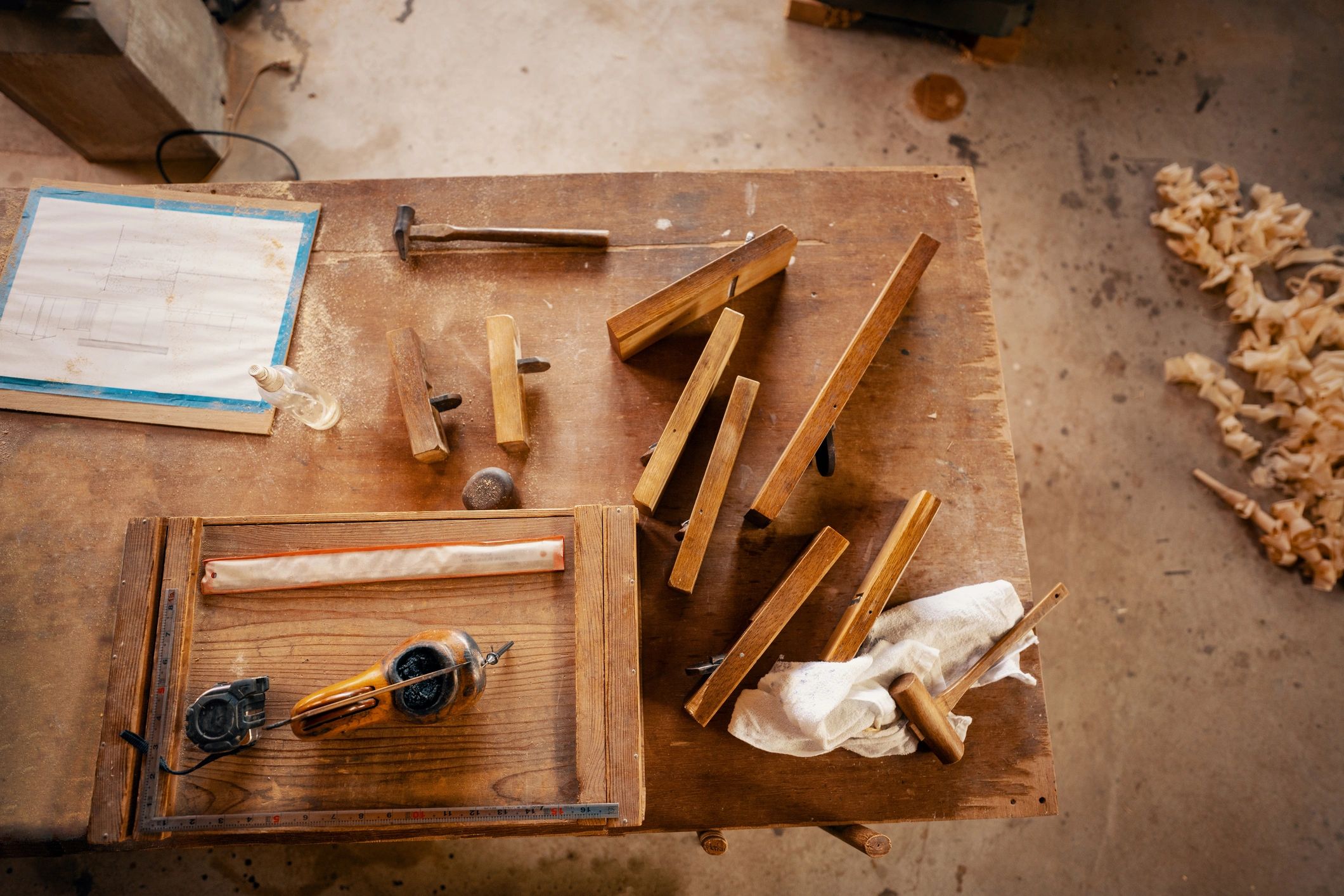 Detailed carpentry tools and woodwork craftsmanship