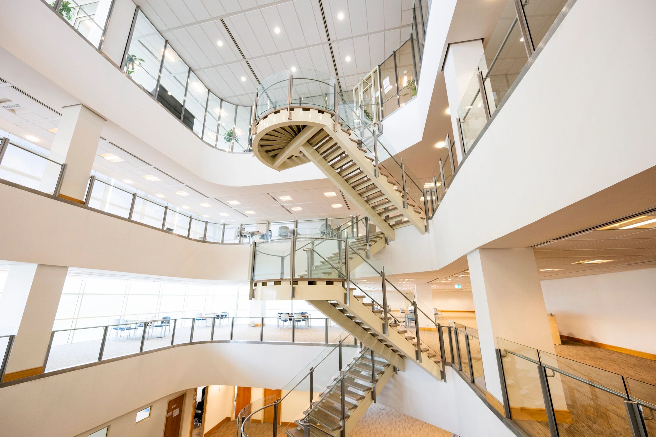 Open interior staircase and architectural wood details