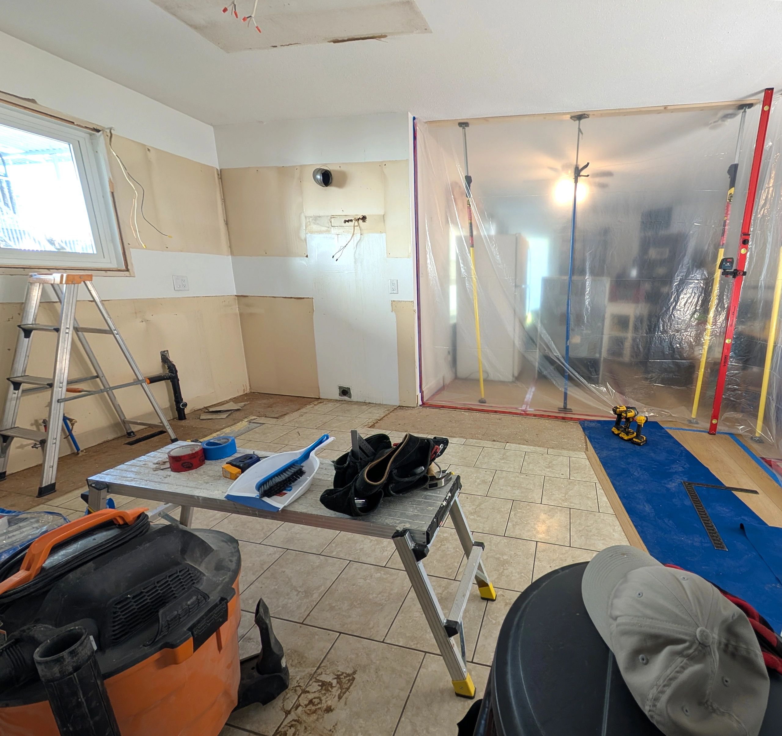 Interior renovation space prepared for finish carpentry work